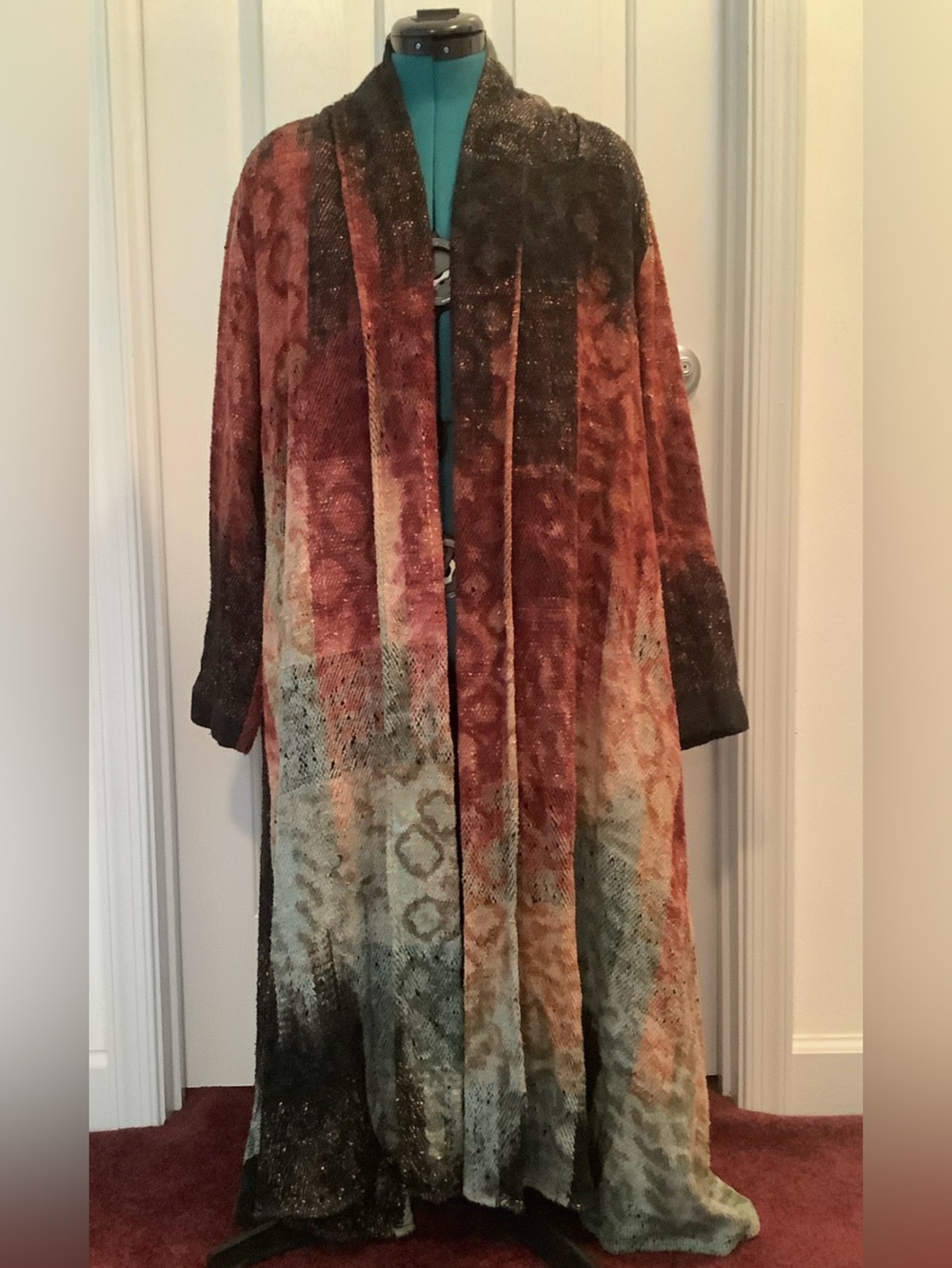 Candiss Cole SILK Duster Coat Swing Jacket Long Cardigan Rust Green Black P
